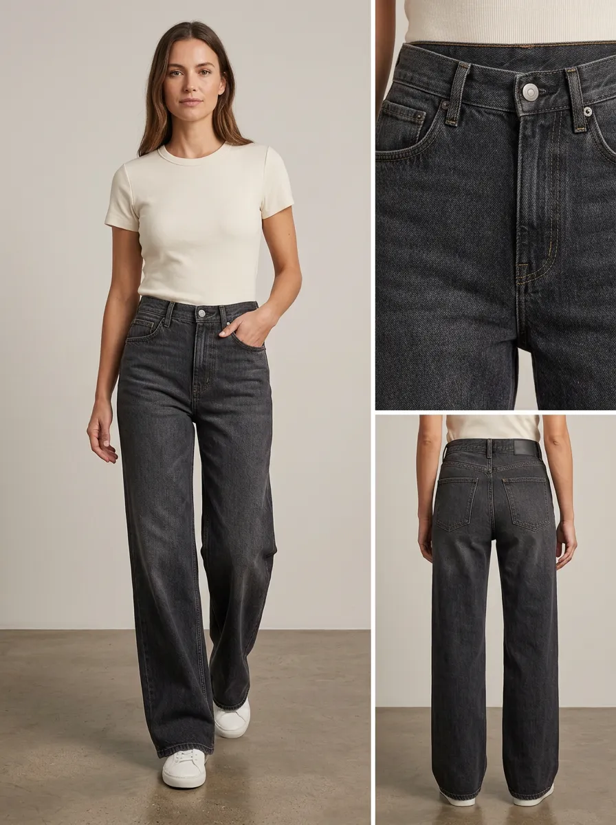 Street-Casual High-Rise Wide-Leg Washed Denim Jeans