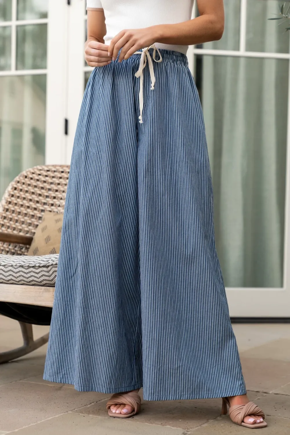 Classic Blue And White Stripe Soft Slim-Fit  Pants