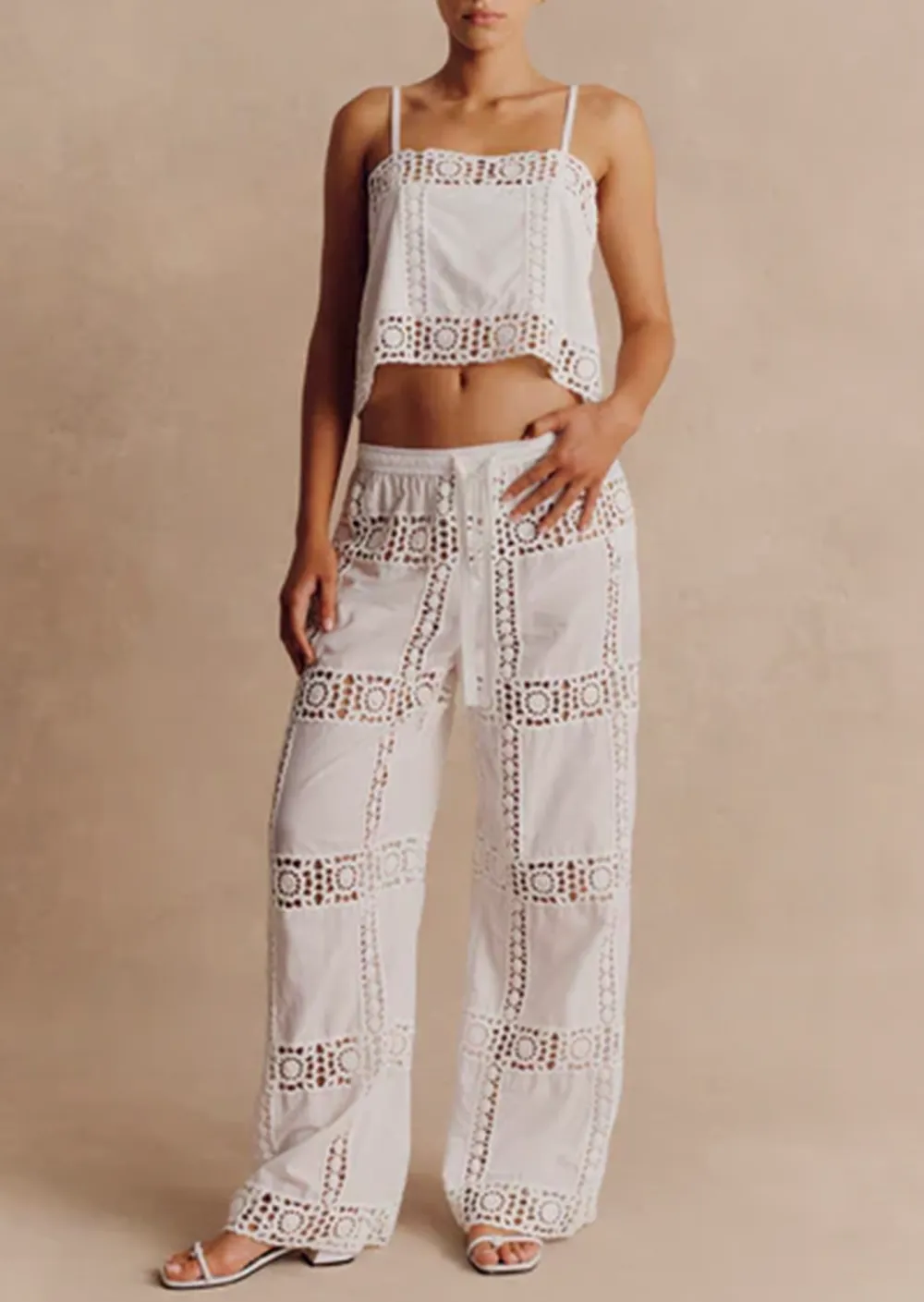 EYELET WIDE LEG PANTS