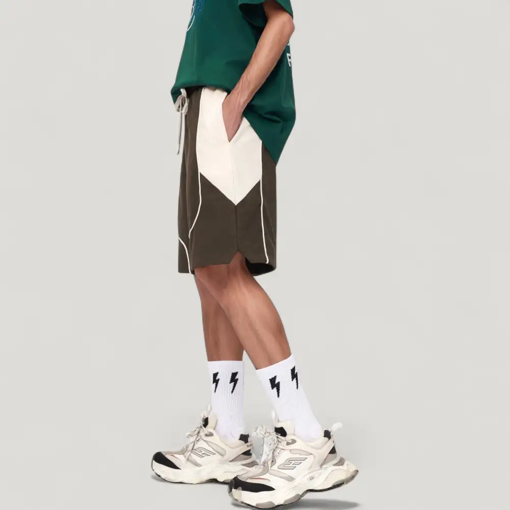 Drawstring Side-Pocket Colorblock Men's Athletic Shorts