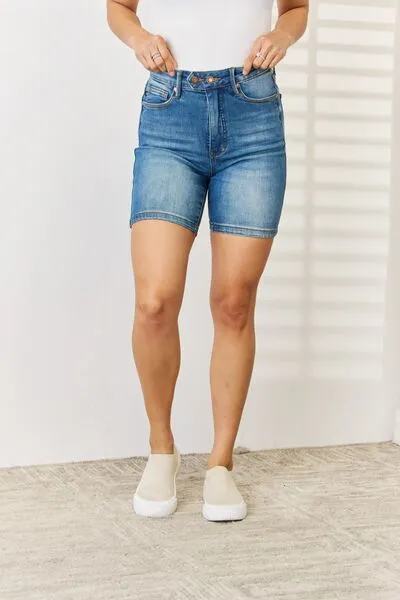 Tummy Control Button Bermuda Shorts Denim Pants