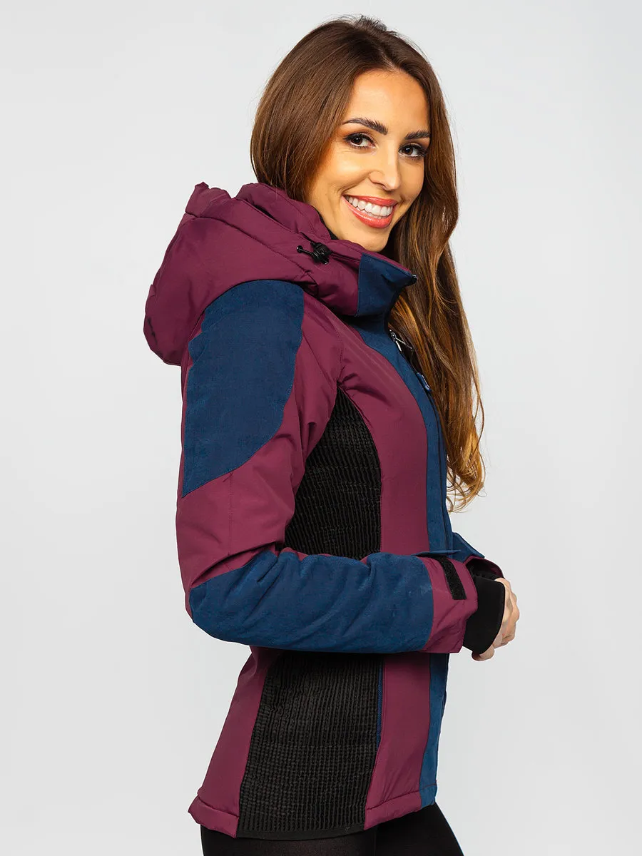 Wine women's winter jacket with hood