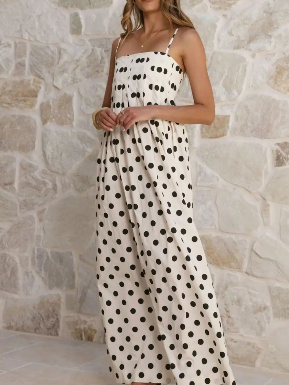 Polka Dot Pleated Maxi Dress