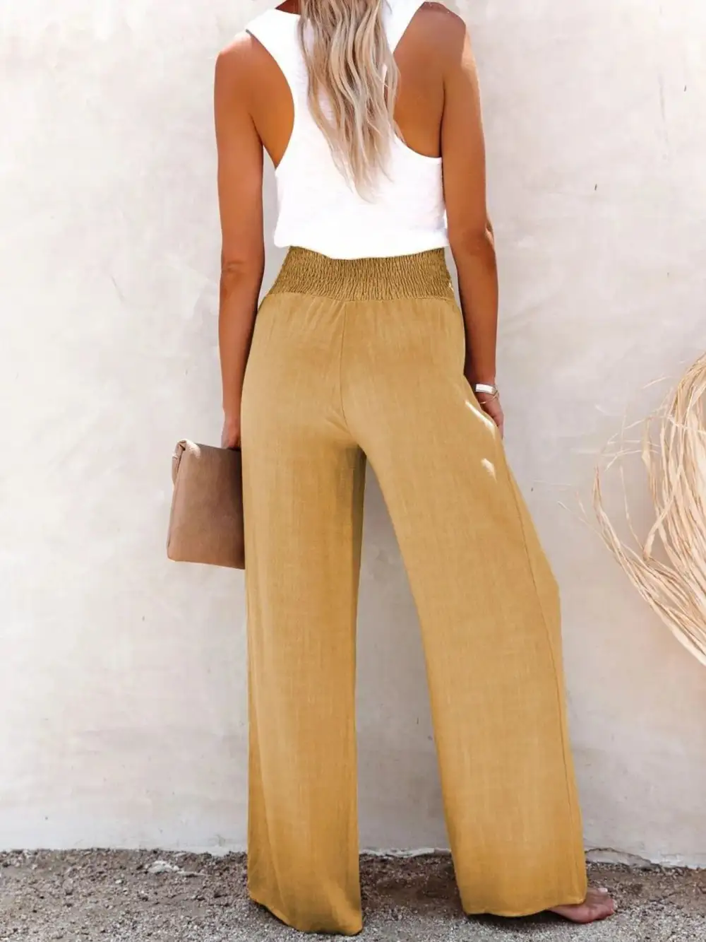 High Waisted Textured Wide Leg Plus Pants