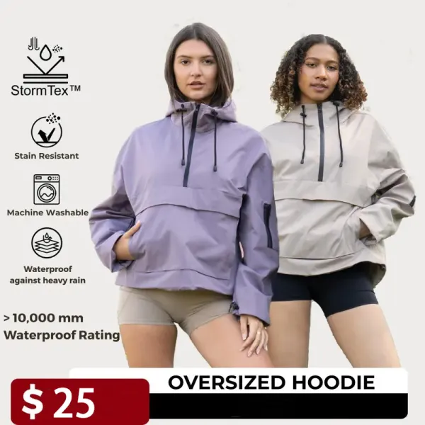 Women's StormTex Waterproof Oversized Fall Hoodie Coat Warm Half Zip Rain Jacket