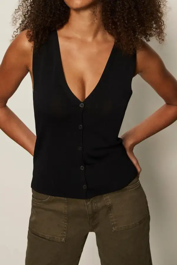 Button Front Fitted Lightweight Tank Top