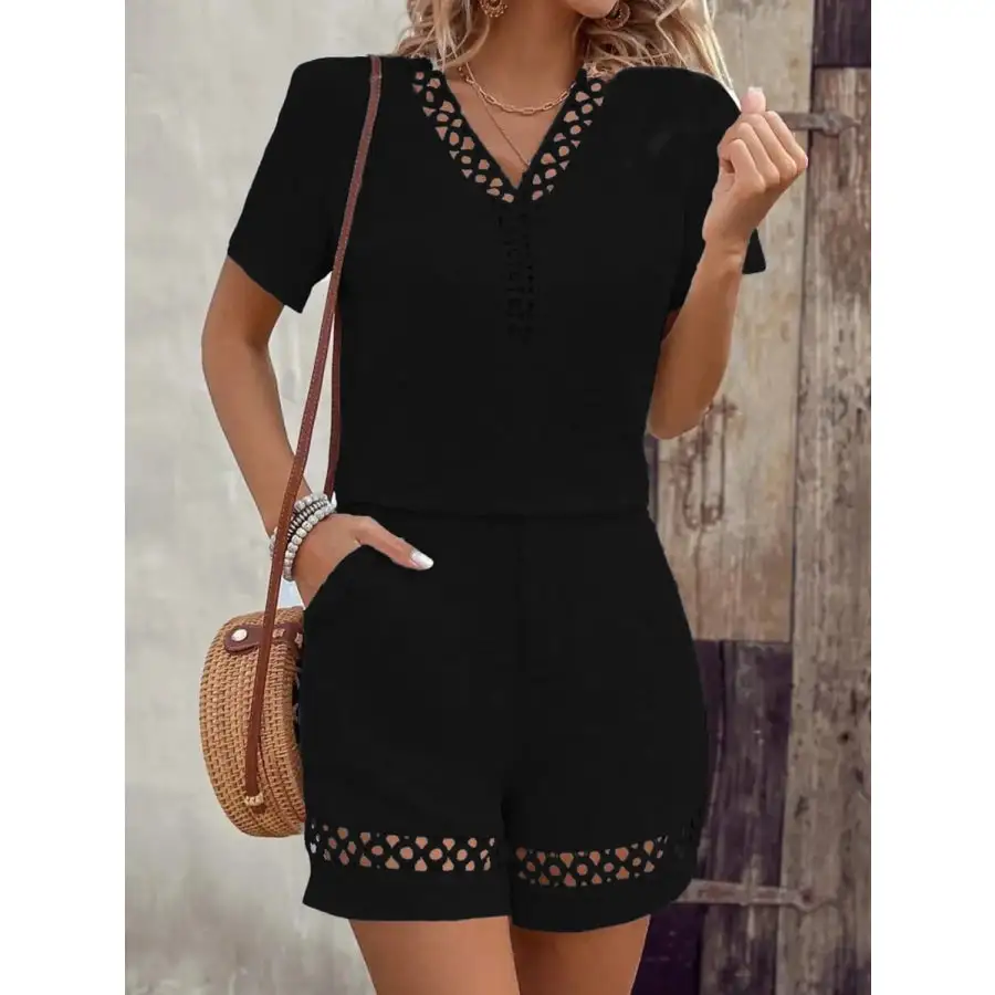 V Neck Short Sleeve Top and Shorts Set