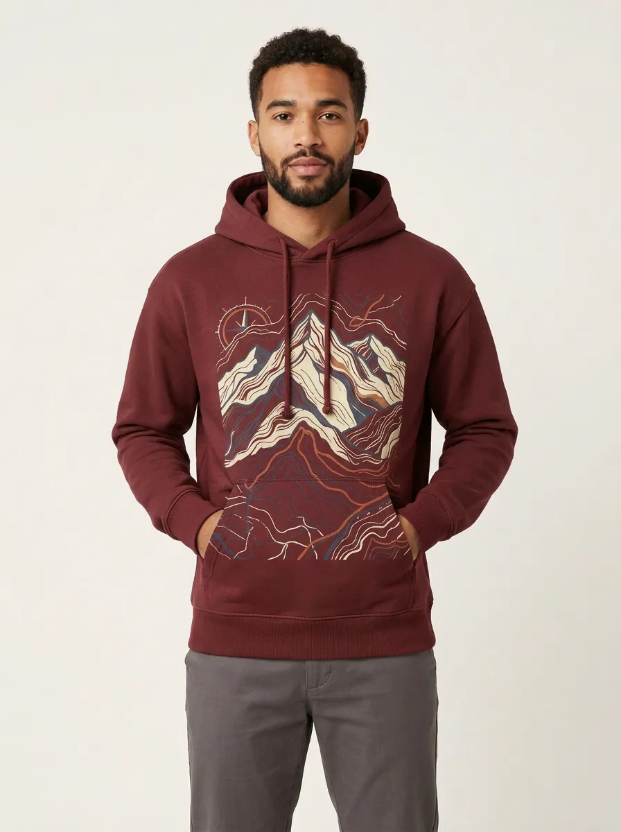 Men's Summit Mountain Hiking Topographic Graphic Hoodie