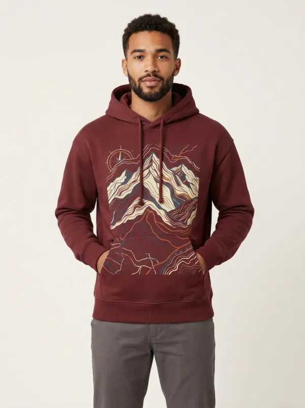 Men's Summit Mountain Hiking Topographic Graphic Hoodie