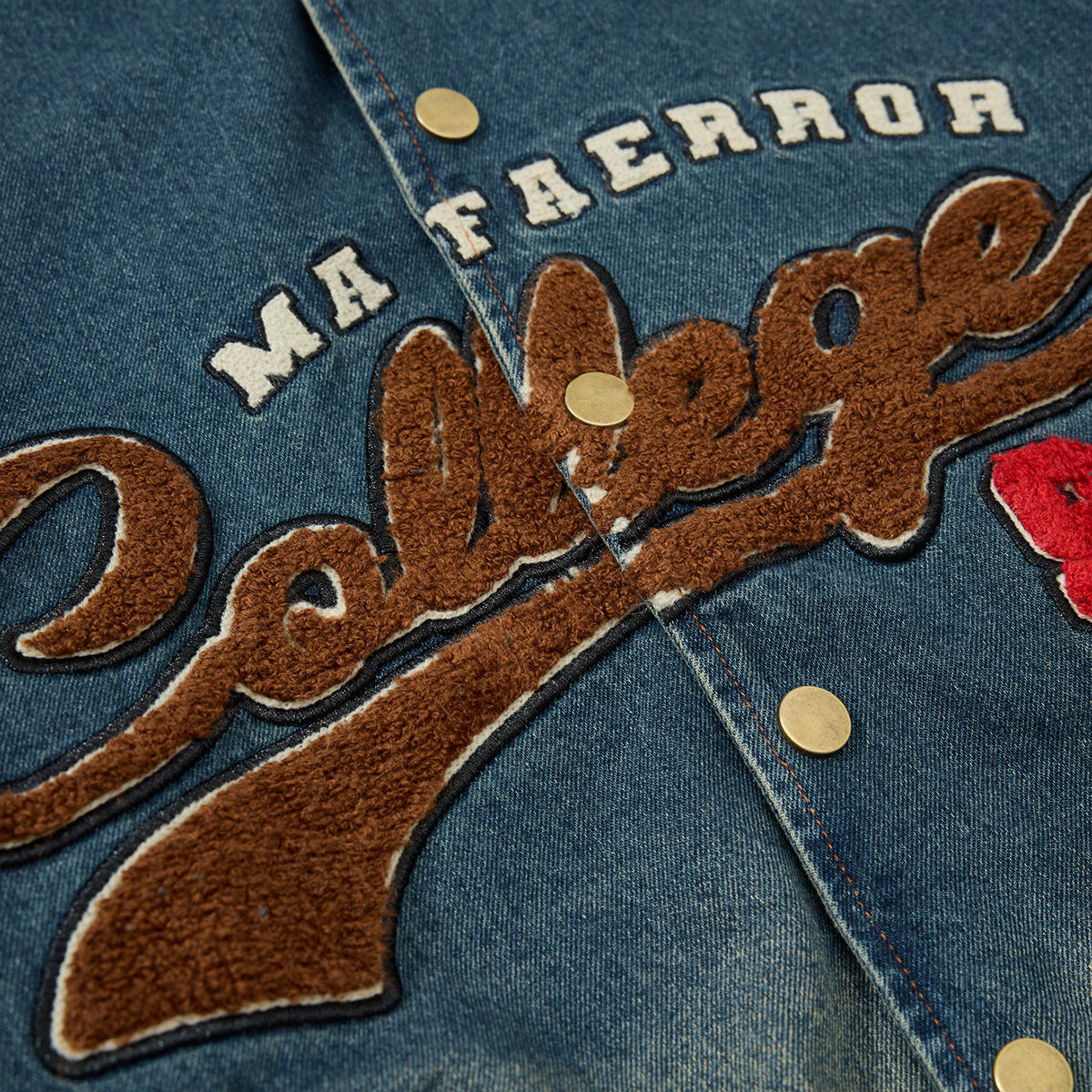 Gradient Heart Embroidery Denim Bomber