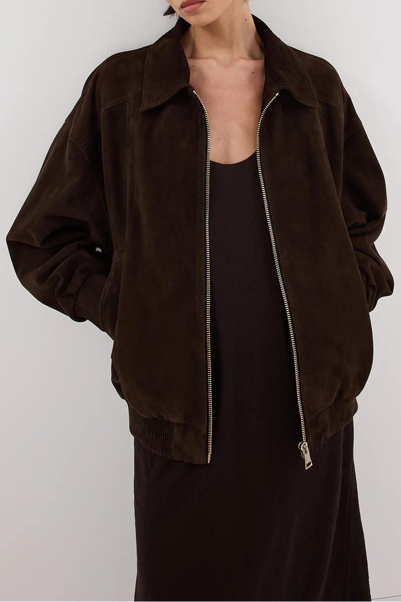 BITTER CHOC SUEDE BOMBER
