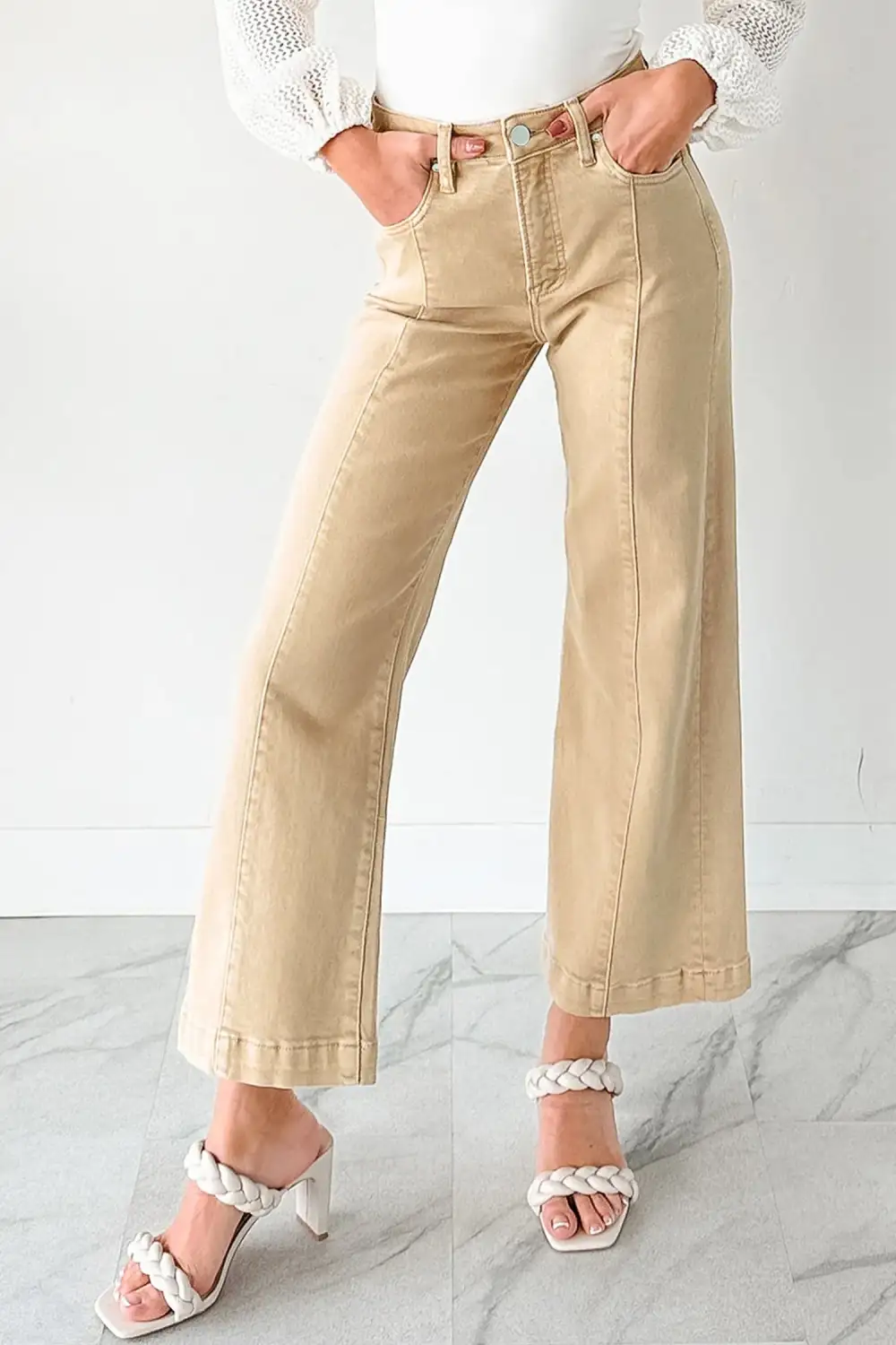 Ruffled Panel Detail Denim Jeans