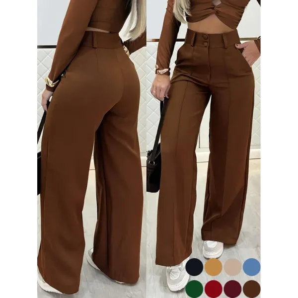 Women's Simple Wide-Leg Pants with Double Button Front, Versatile Commuter Essential Single Piece