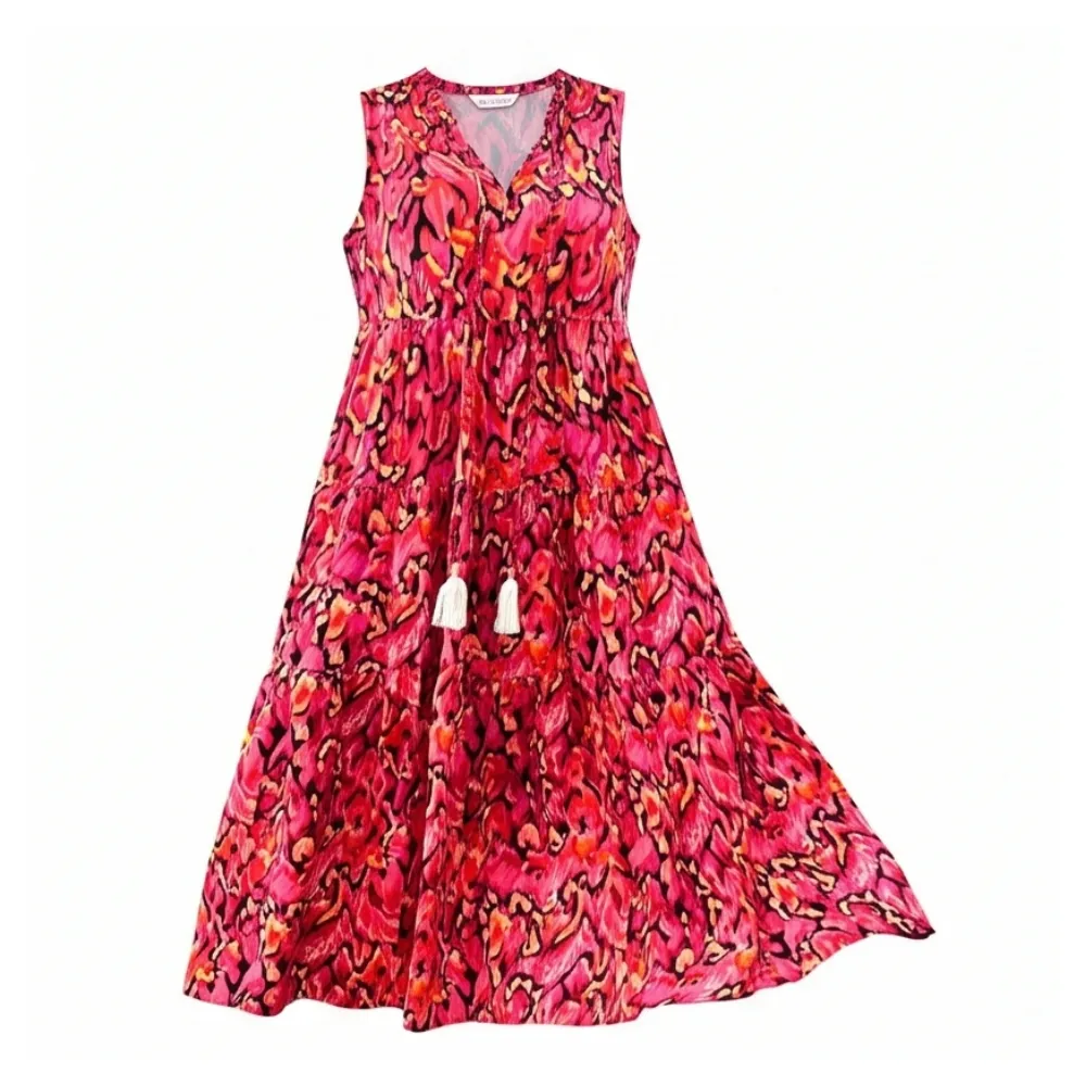 Tiered Floral Boho Midi Dress