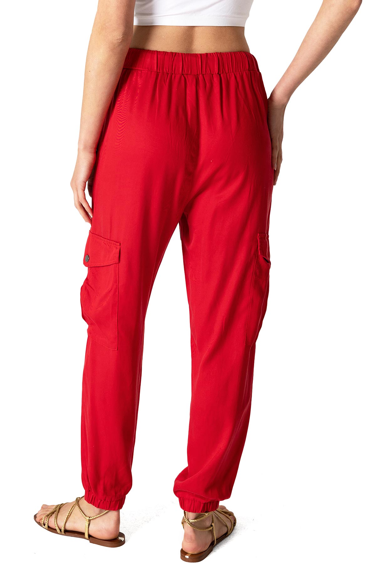 Red Drawstring Cargo Joggers