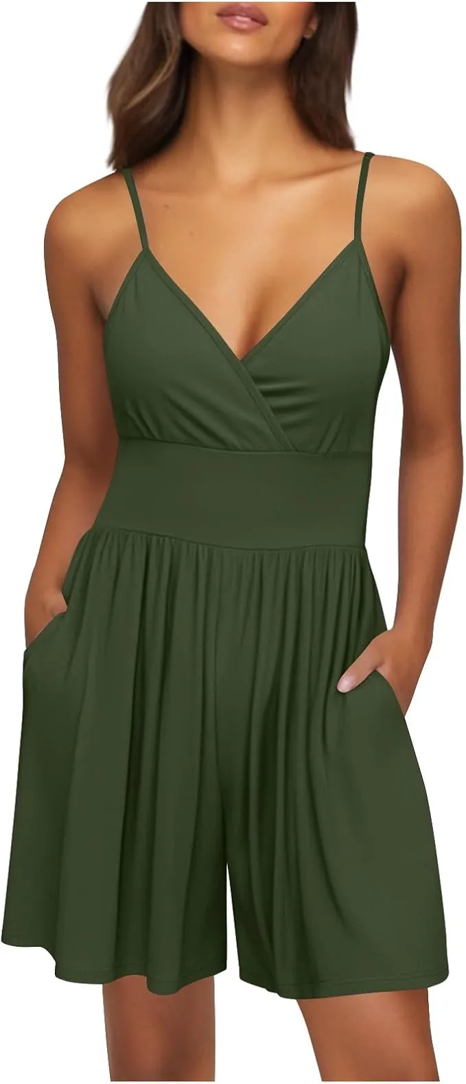 Women's Solid-Color Knit Backless Wrap-Style Slim-Fit Camisole Romper