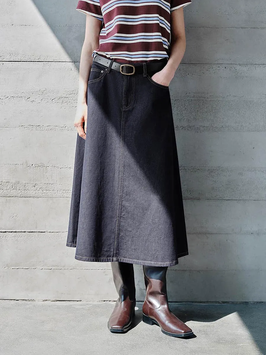 Lady's Dark Blue A-Line Casual Denim Long Dress