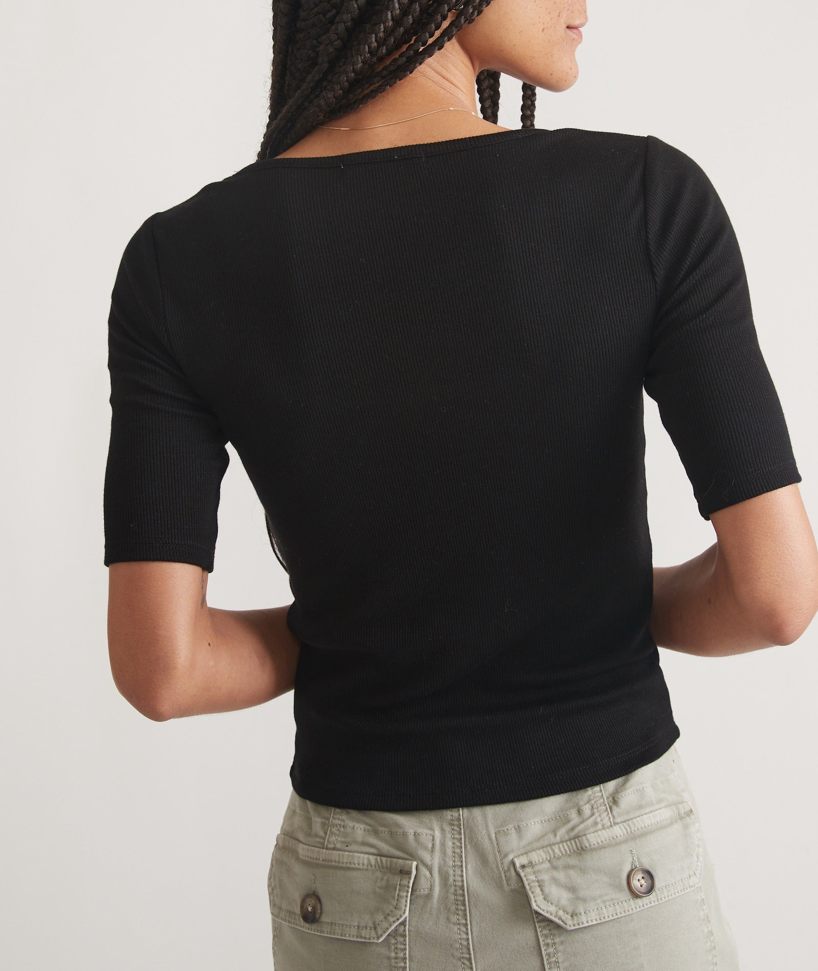 Ribbed Square Neck Fitted Shirt