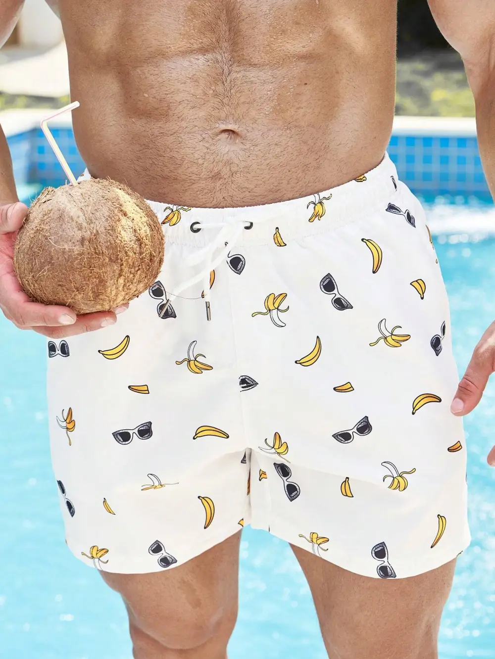 Men's Coastal Banana Print Swim Trunks