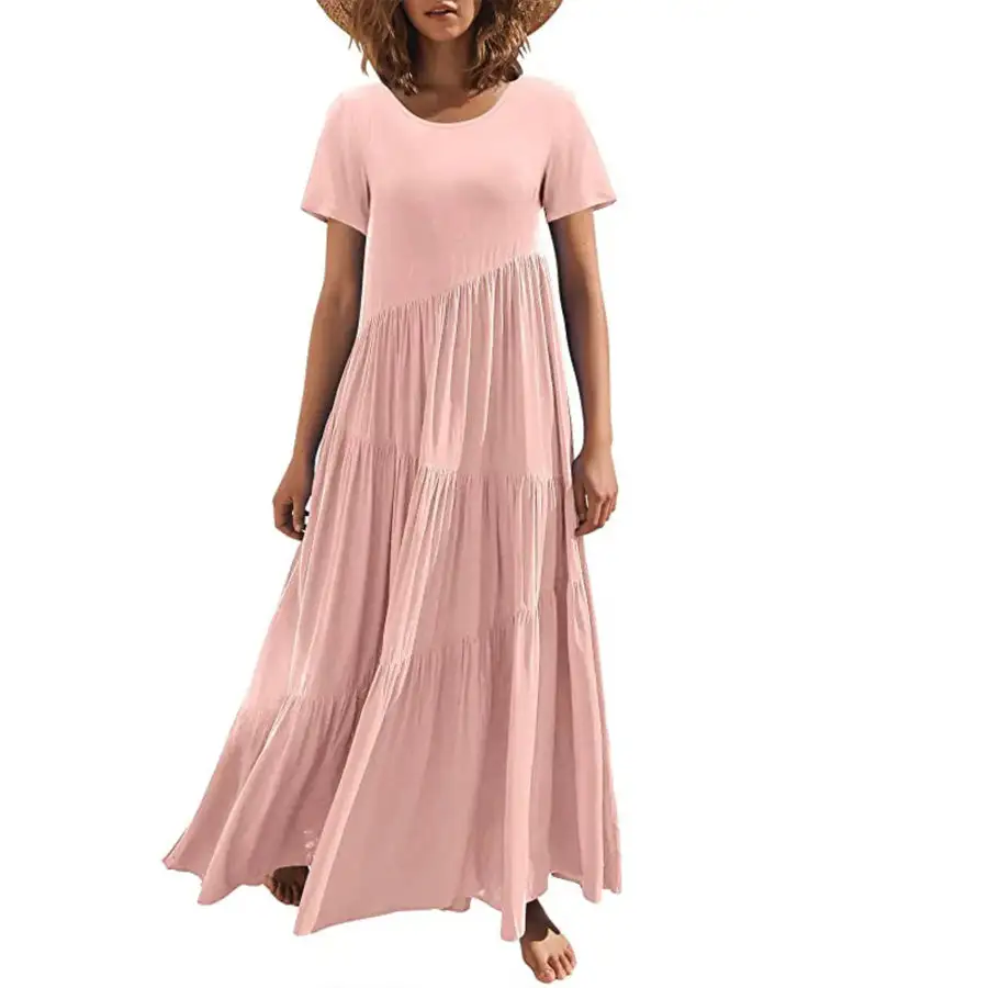 Round Neck Tiered Ruffle Maxi Dress