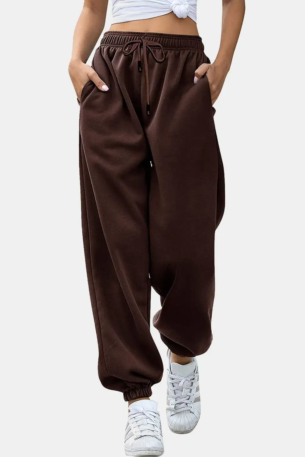 Relaxed Elastic-Waist Pocketed Jogger Pants