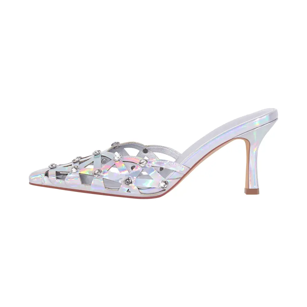 Rhinestone Pointed Toe Hollow Mule Sandals