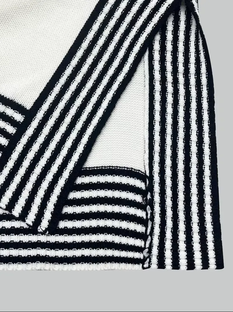 Women's Striped Patchwork Print Batwing Sleeve Split Hem Sweater