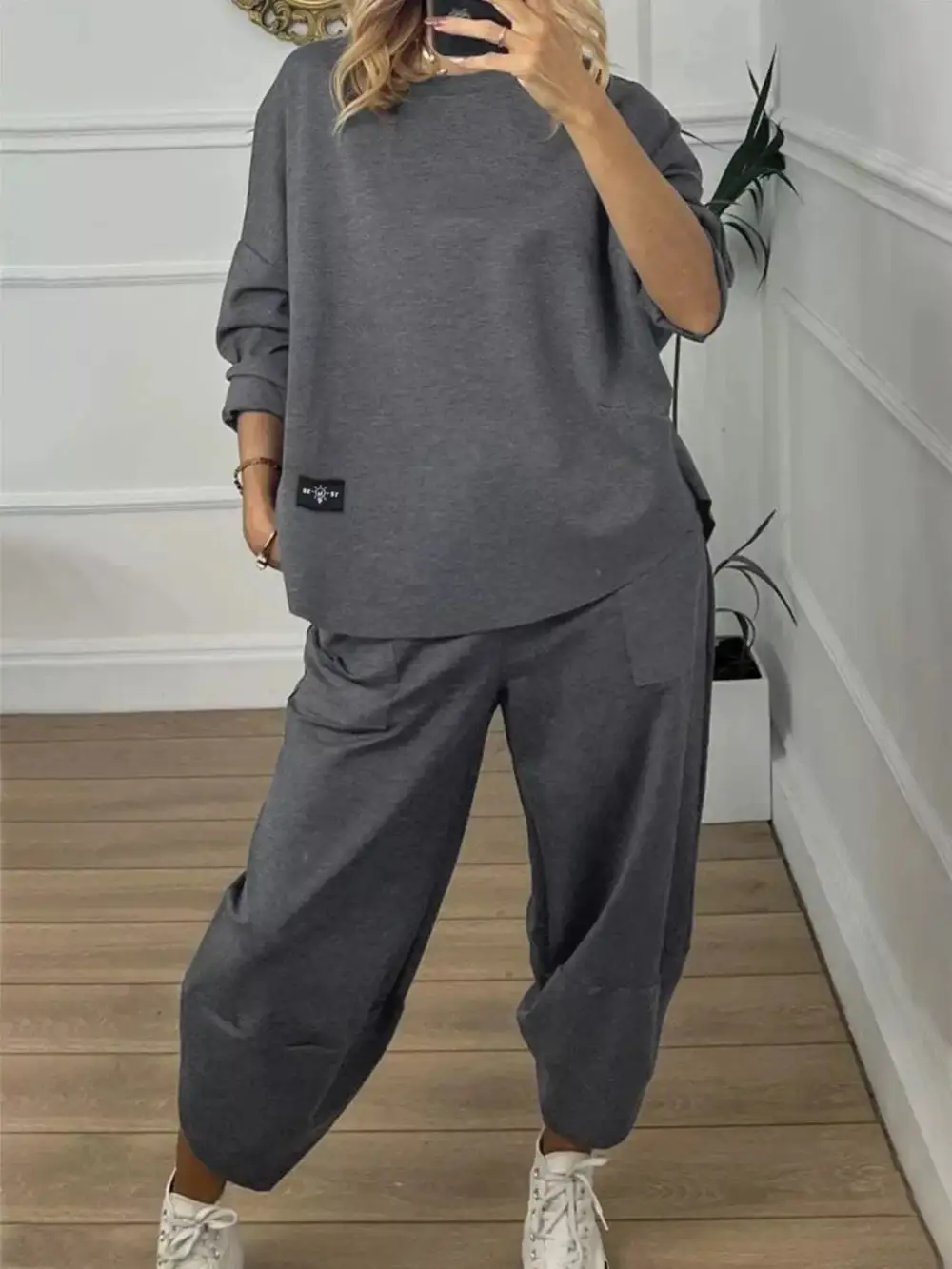 Plus Size Casual Loose Fit Top and Pants Two Piece Set