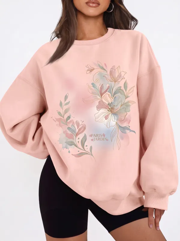 Women's Paris Jardin Floral Watercolor Printed Sweatshirt