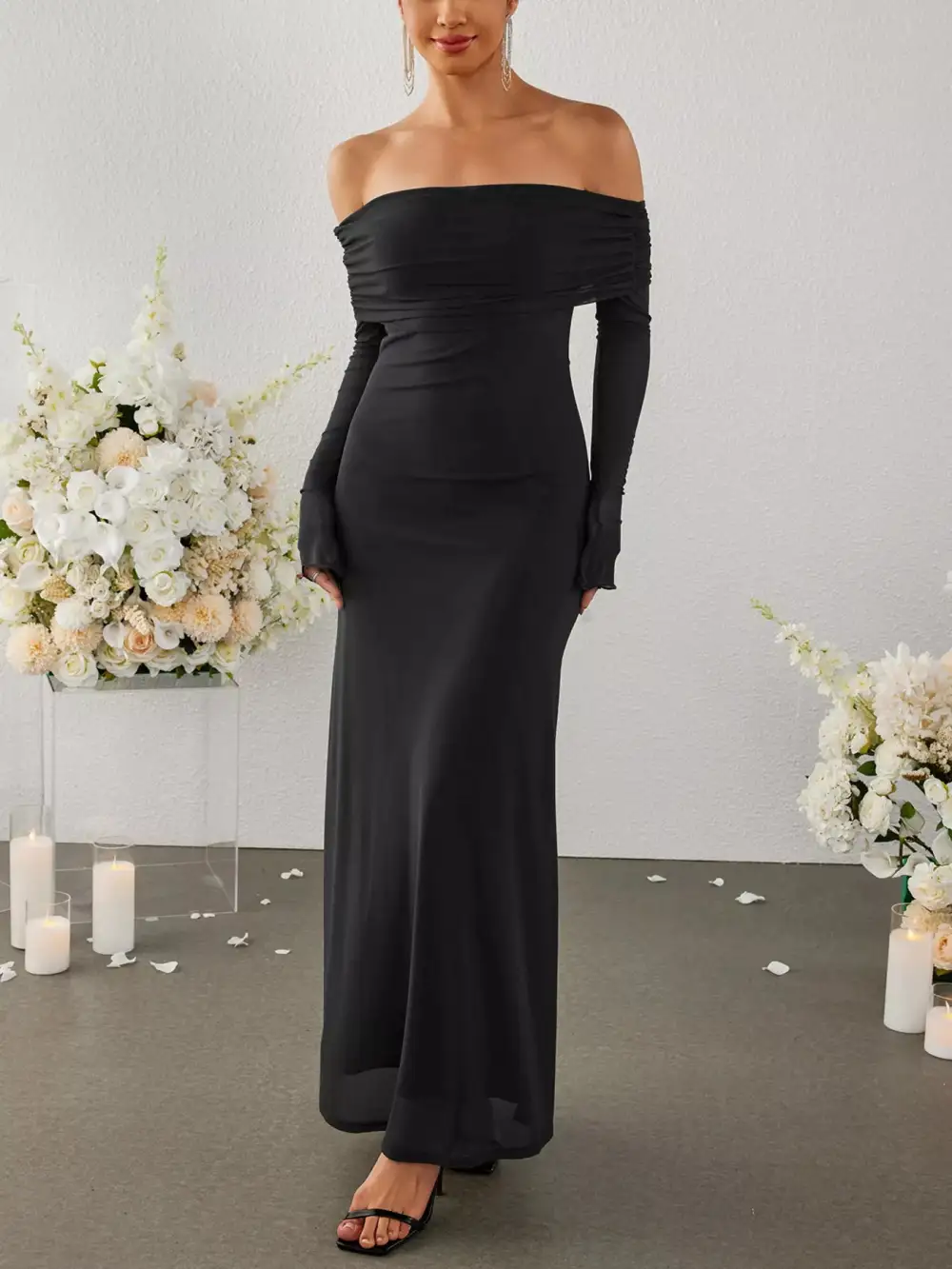 Wearable Cut Ruched Long Sleeve Maxi Dress