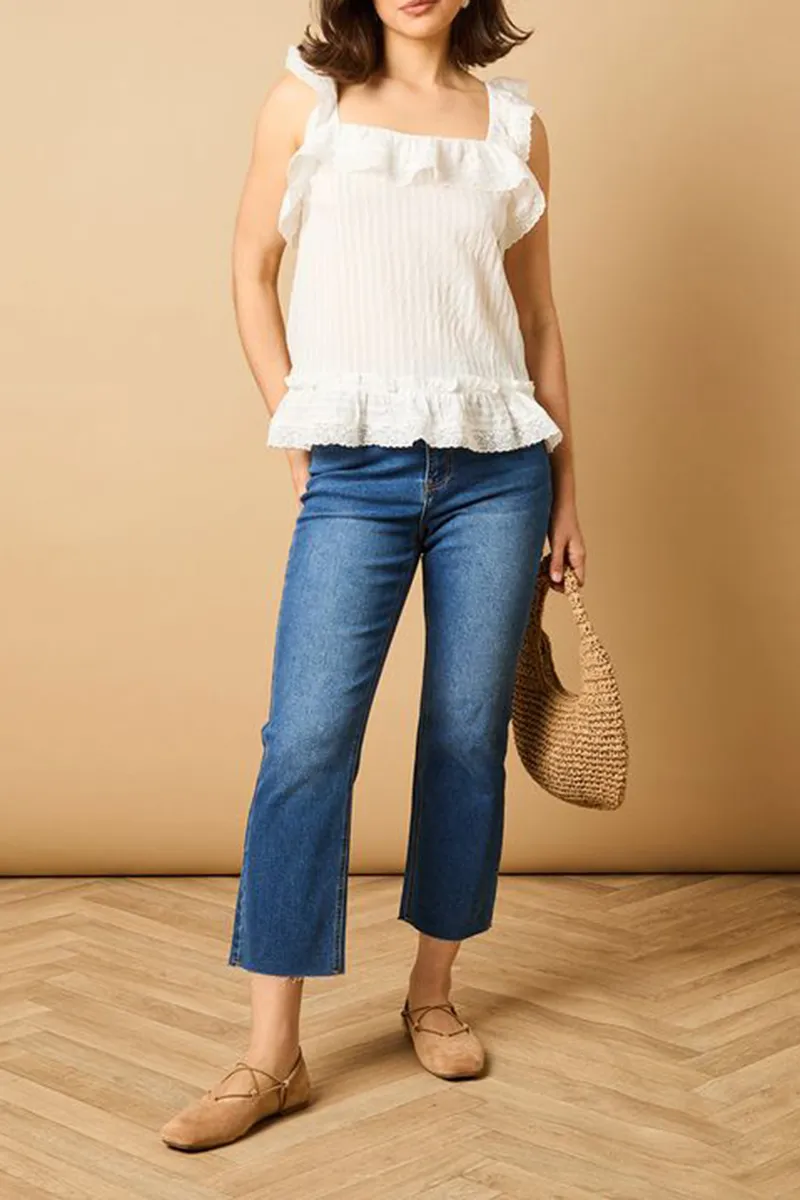 Casual Style Sleeveless Frill Detail Top