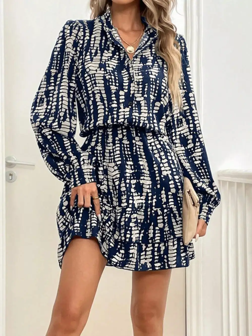 Comfort Fit Ruffle Long Sleeve Mini Dress