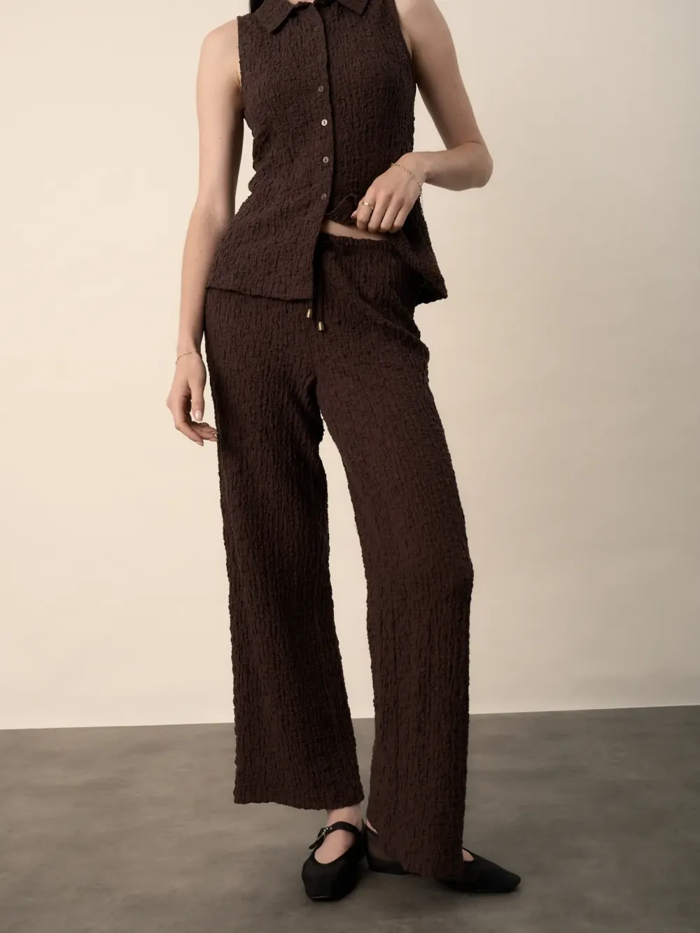 High Waist Textured Pants
