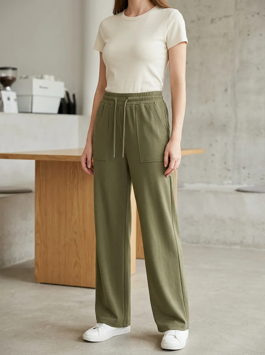 Women's Everyday Wide Leg Adjustable Drawstring Waist Pants