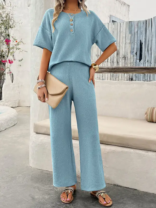 Clean Knitted Short Sleeved Trousers Suit Shorts