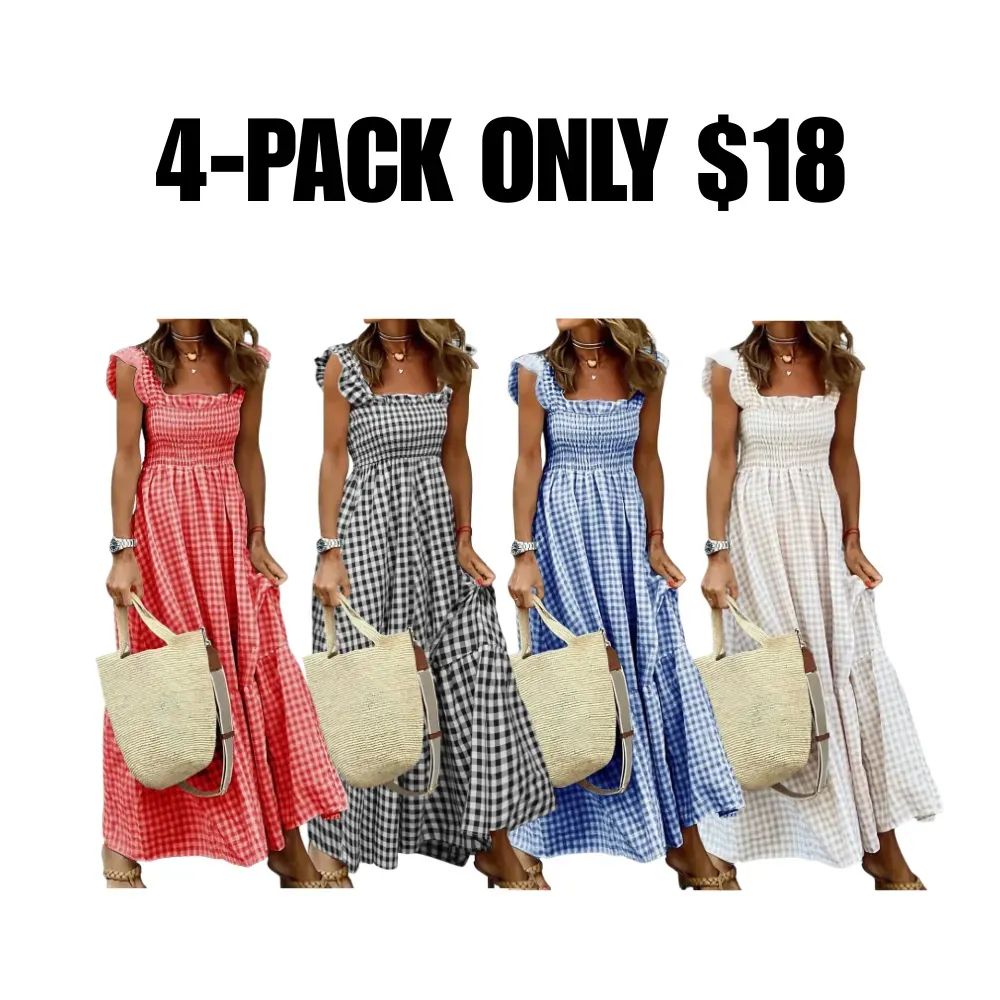 Women's Retro Plaid Smocked Dress