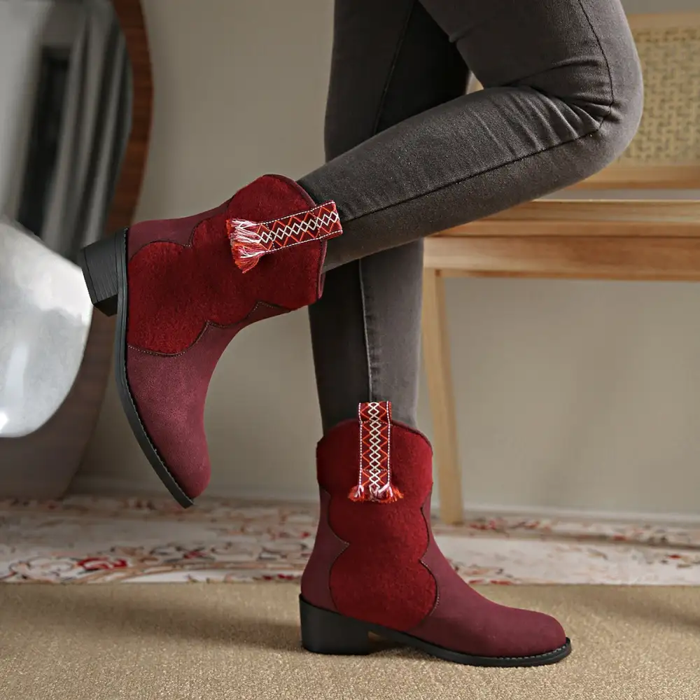 Suede Pointed Toe Block Heel Boots