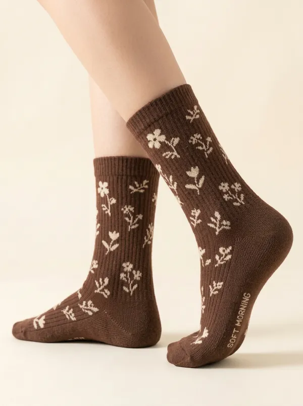 Textured Floral Botanical Casual Socks