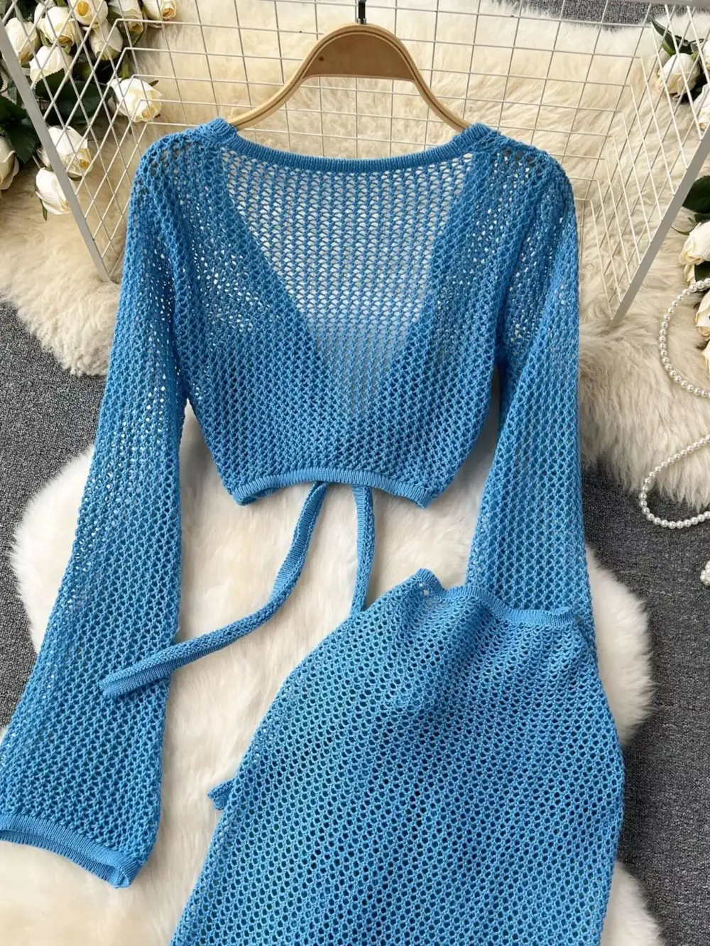 Knitted Crop Top and Slit Skirt Set