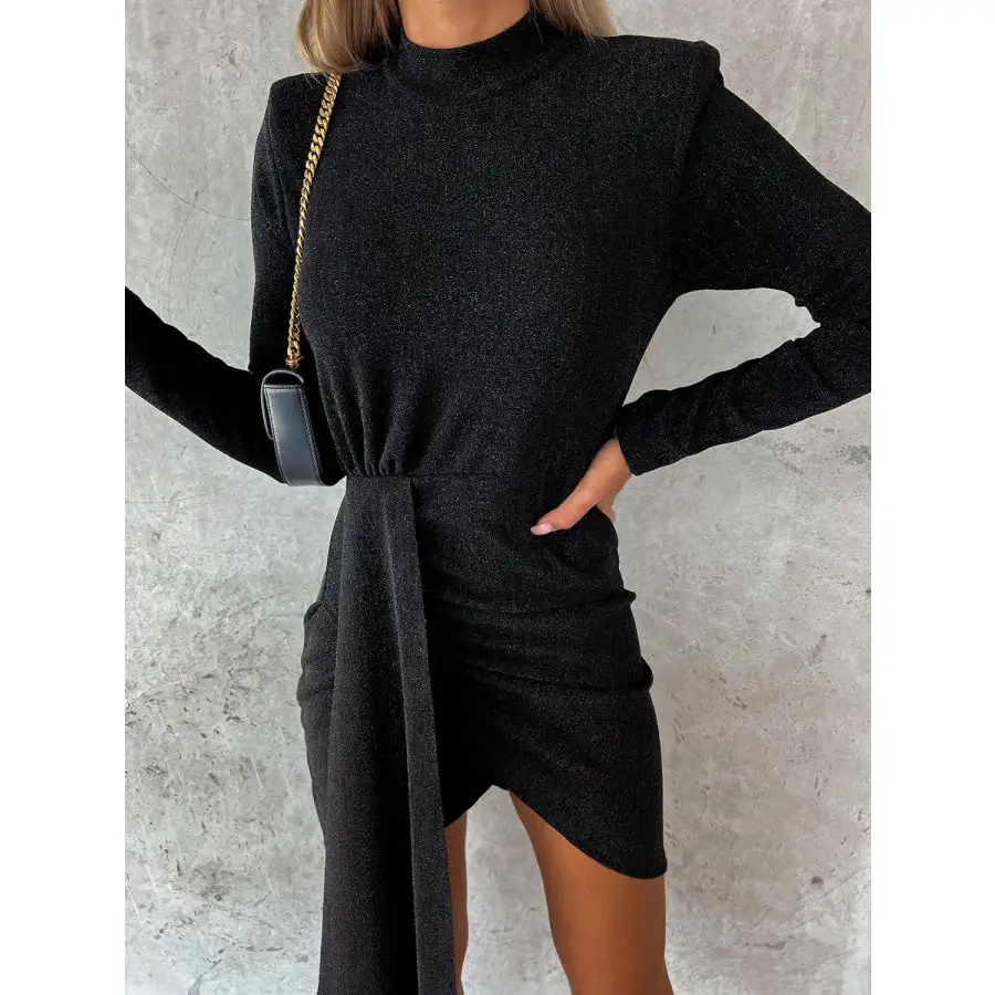 Heathered Mock Neck Long Sleeve Mini Dress