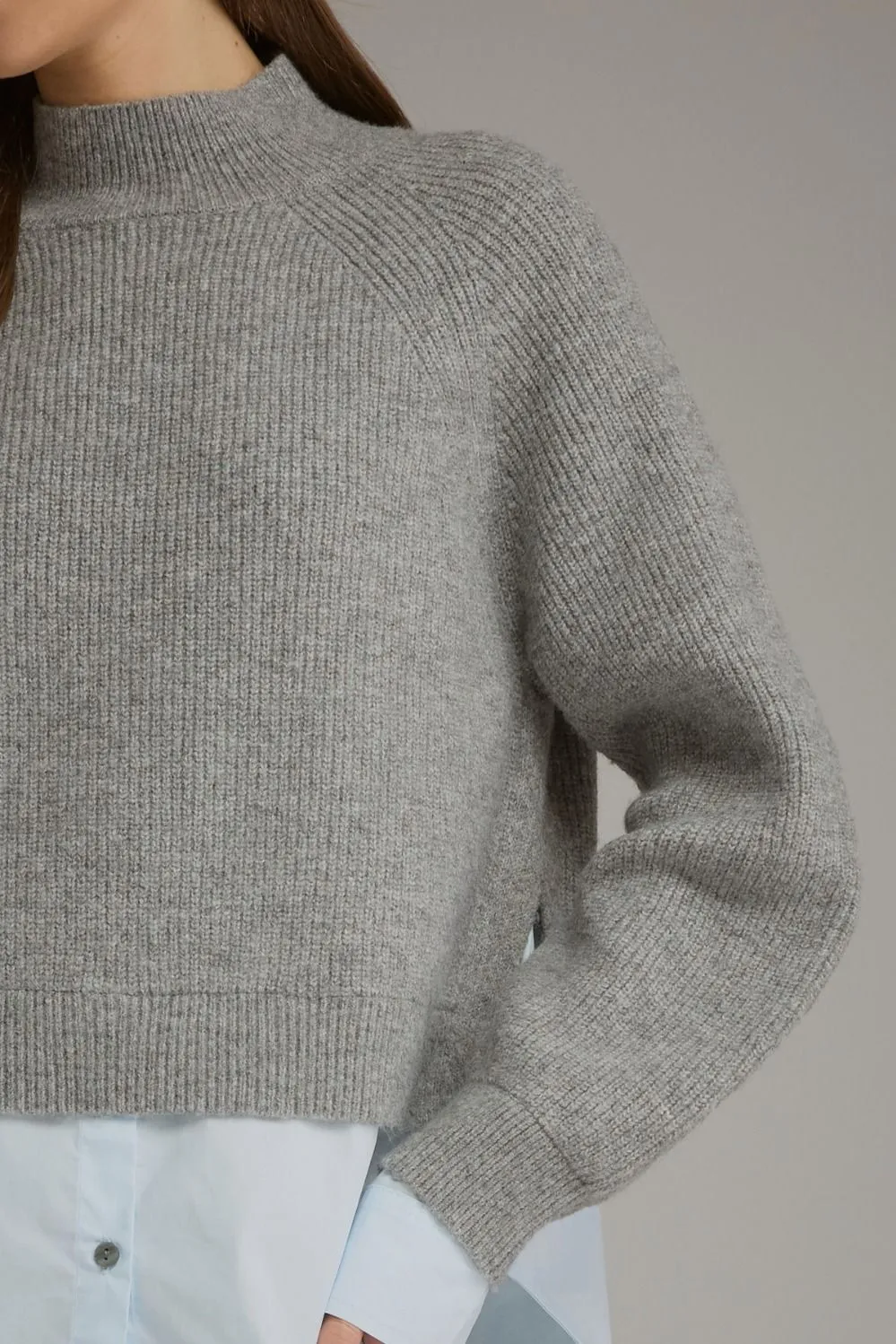 Relaxed Sweater With Layered Shirt Detail