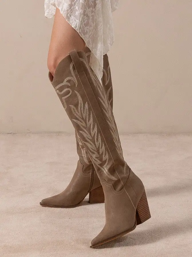 Classic Western Cowboy Embroidered Knee-High Boots