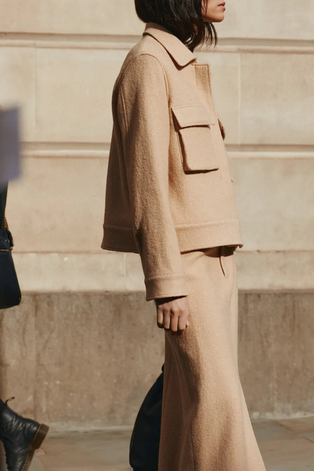 Front Slit Tweed Midi Skirt