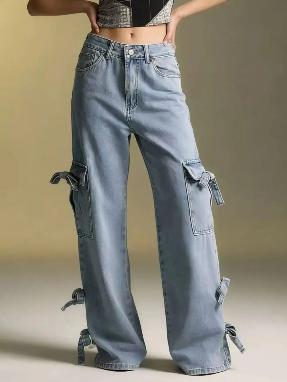 Raw Hem Tiered Denim Jeans