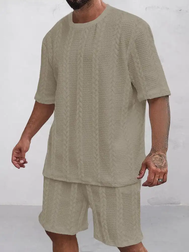 Casual Jacquard T-Shirt Shorts Set