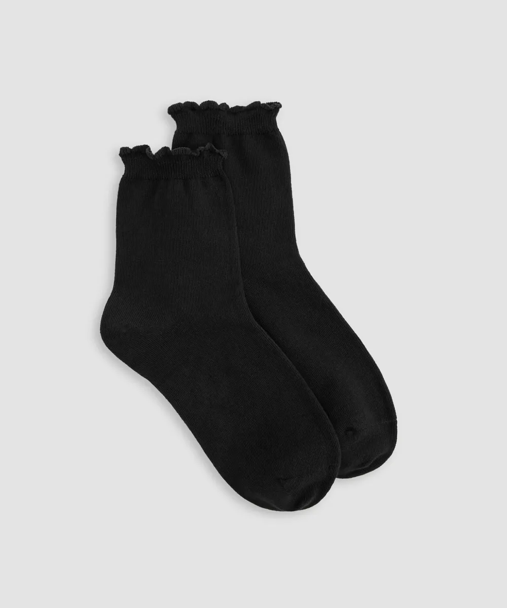 Black Cotton Short Crew Sock