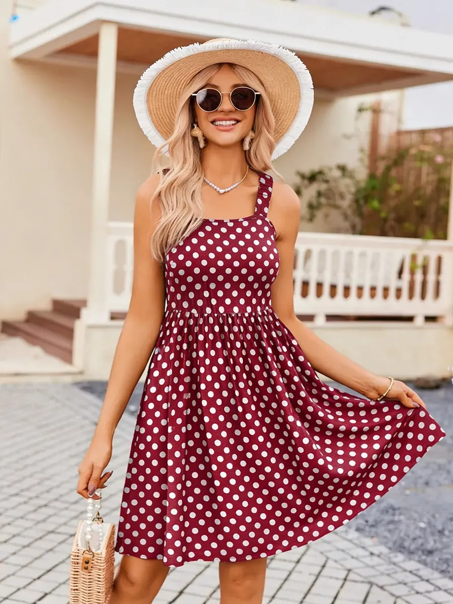 Women's Summer Dress Floral Square Neck Sleeveless Casual Dress