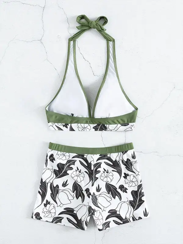 High Waist Boxer Panel Bikini Top Swim Set