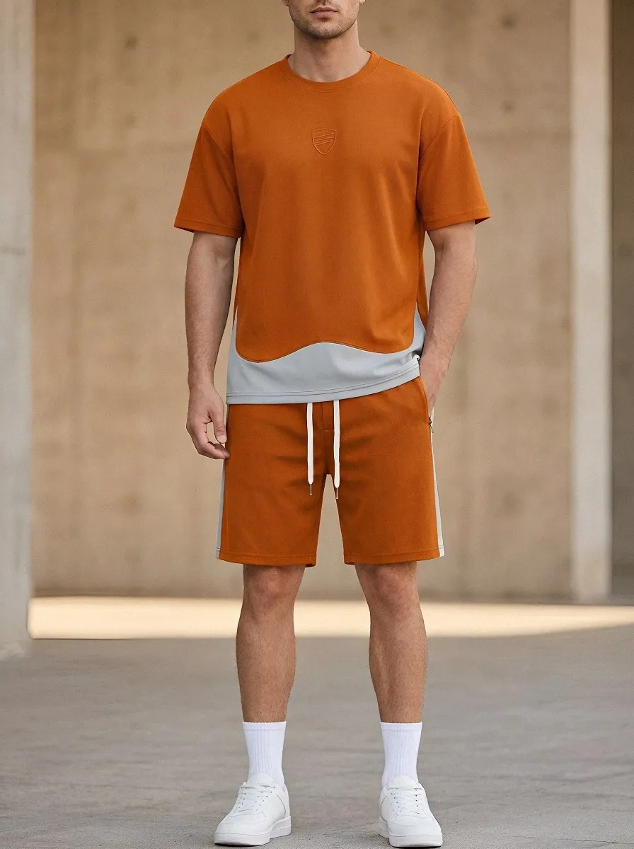 Classic Colorblock Detail Detail Men's T-Shirt And Shorts Set