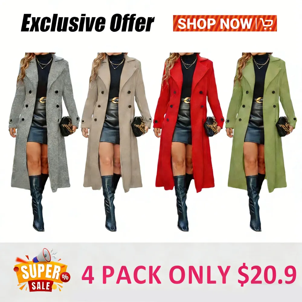 Women's Solid Double-Breasted Wool Coat